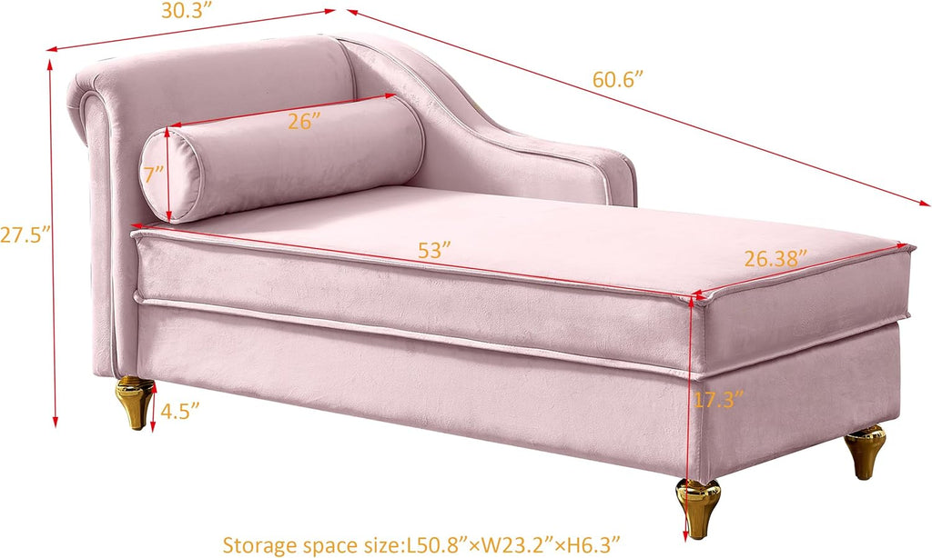 Pink Velvet Chaise Lounge Sofa Bed with Storage A85732