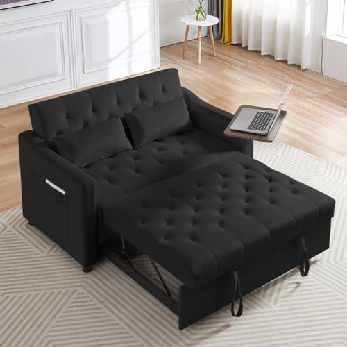 Grey Velvet Convertible Sleeper Sofa with Pull Out Bed S3382