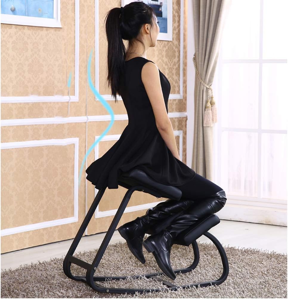Black Leather Ergonomic Rocking Kneeling Chair, 75 × 45 × 54cm S81348