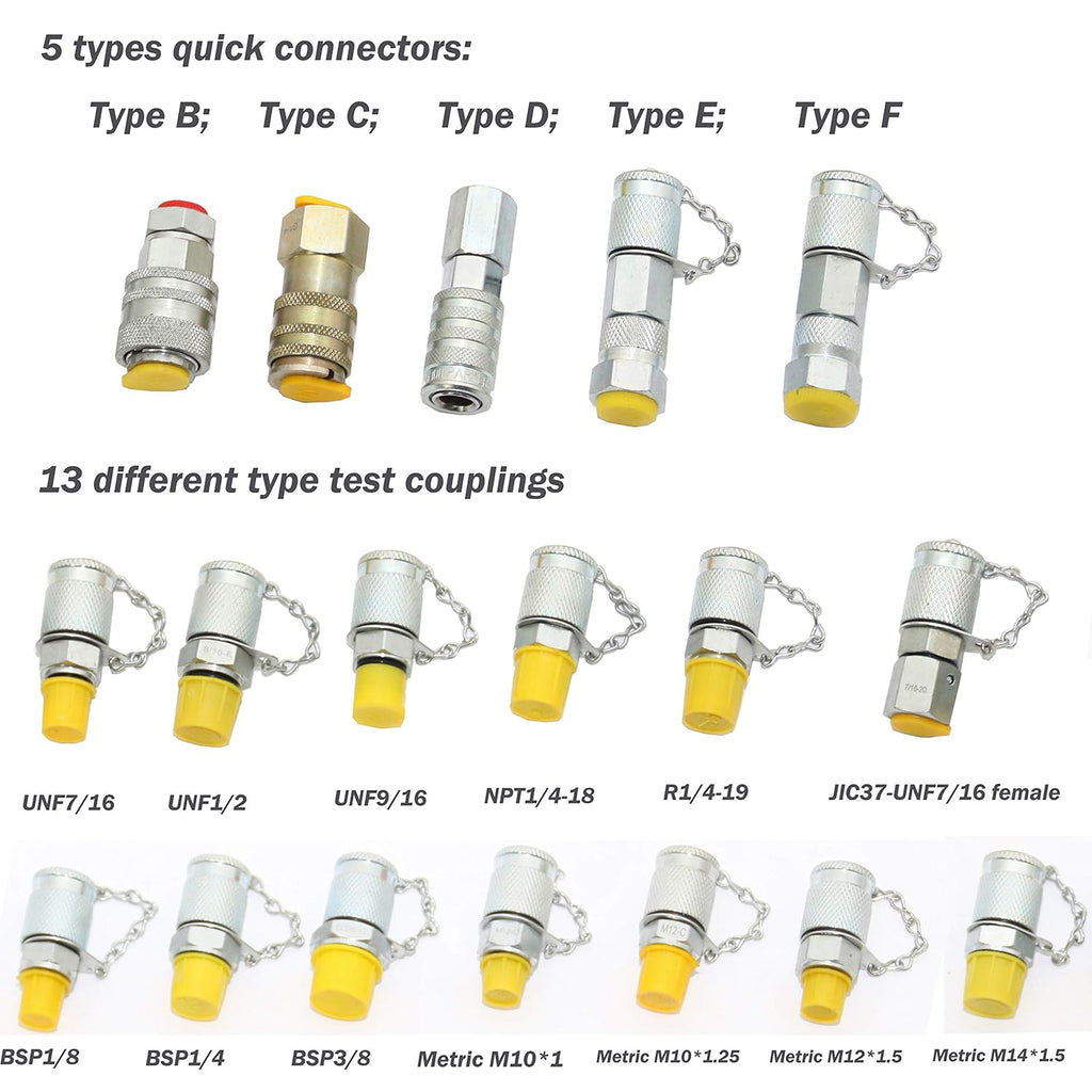 Hydraulic Pressure Test Coupling Kit, Pressure Gauges Set, Test Hose, BSPP ORFS JIC Hydraulic Swivel Run Tees Set Repair Tools X278