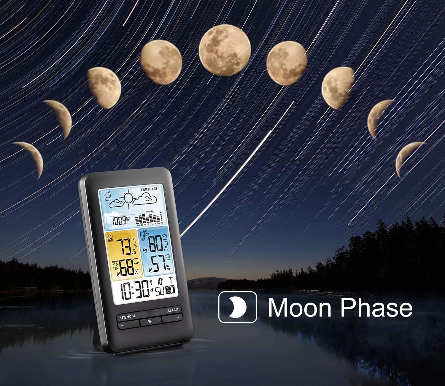 Wireless Color Display Indoor Outdoor Weather Station with Atomic Clock C5686