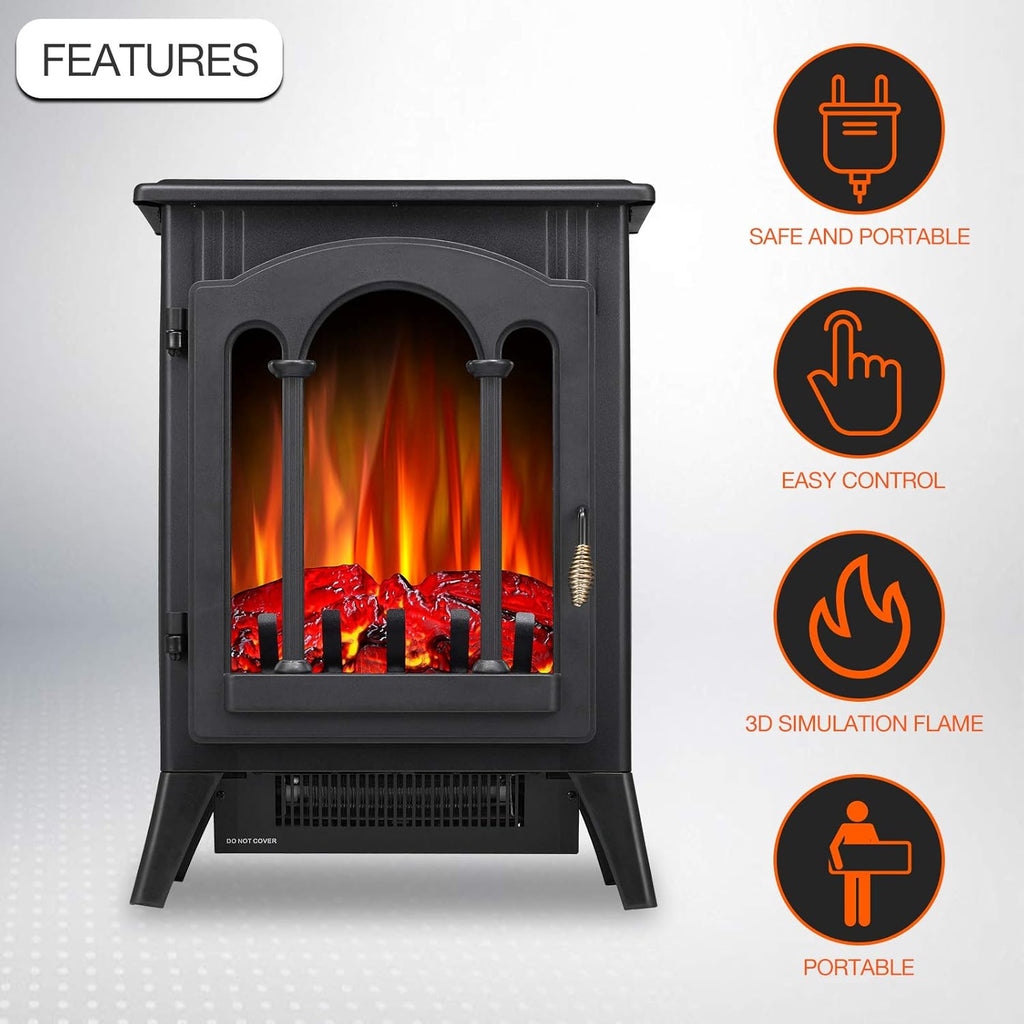 3D Infrared Electric Fireplace Stove, Freestanding Fireplace Heater, 1000W/1500W (16 Inch) Z3866