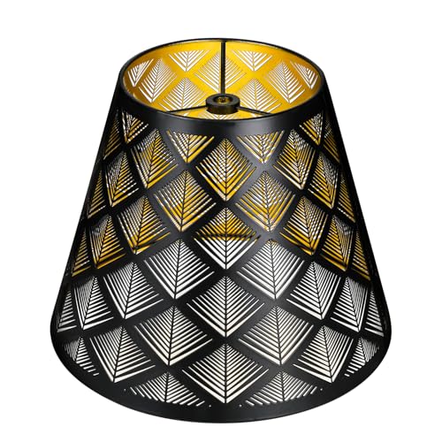 Metal Small Lamp Shade Etched Arrows 5" Top X 9" Bottom X 7" High Black Outside Gold Inside P557