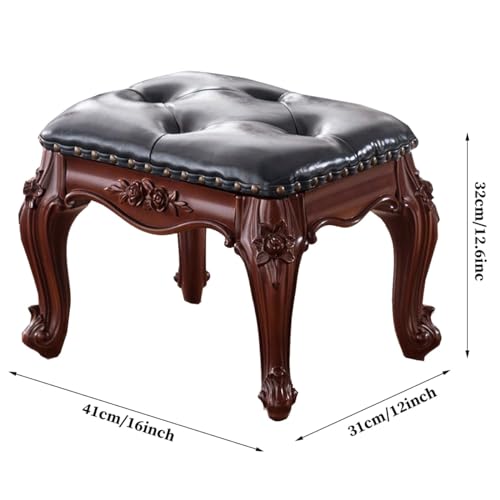 Blue Leather Wooden Footstool U6079