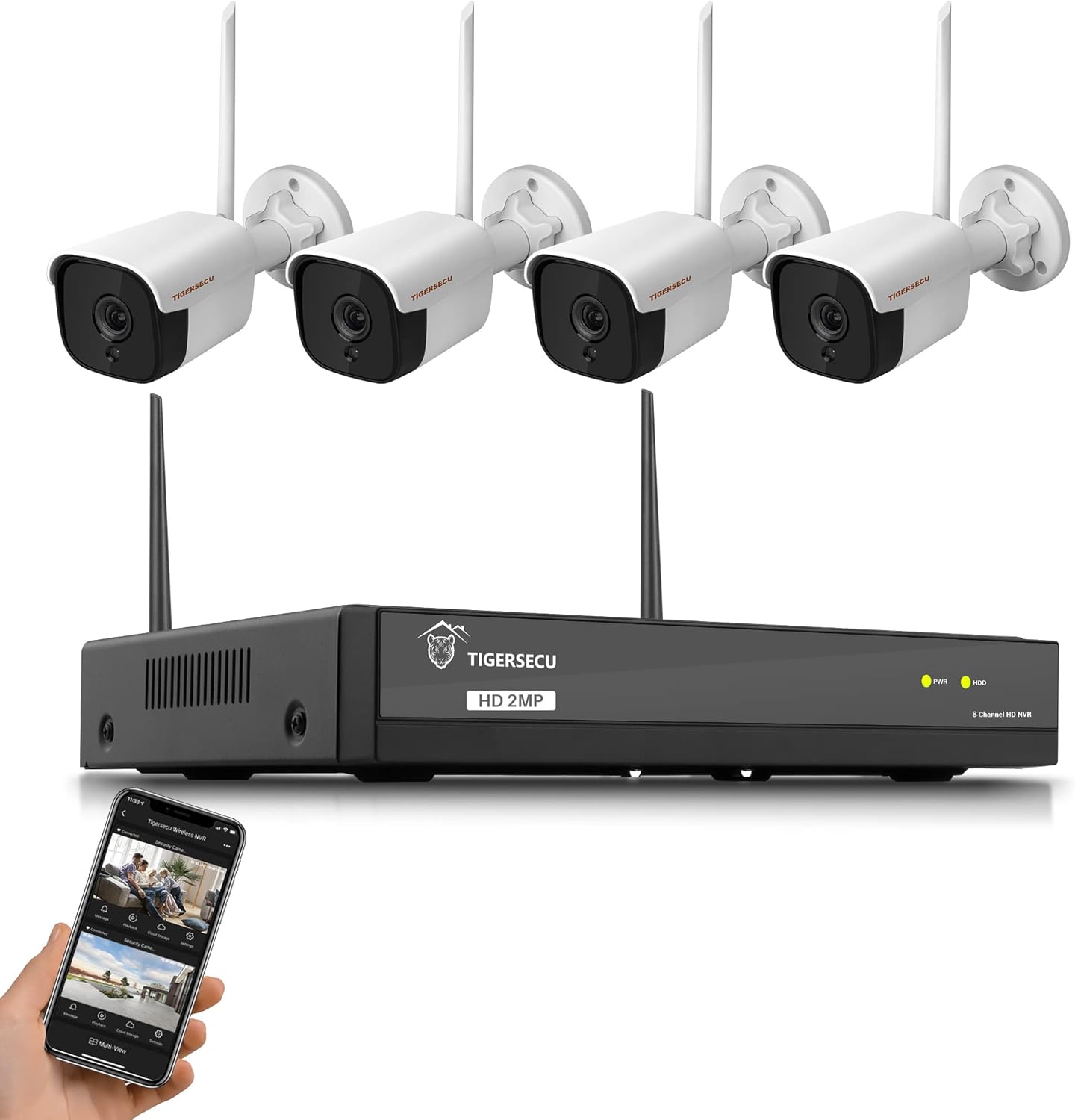 1080P WiFi NVR Security Camera System with Two Way Audio, 1TB Hard Drive, 8 Channel NVR with 4 1080P Wi-Fi IP Cameras B4724