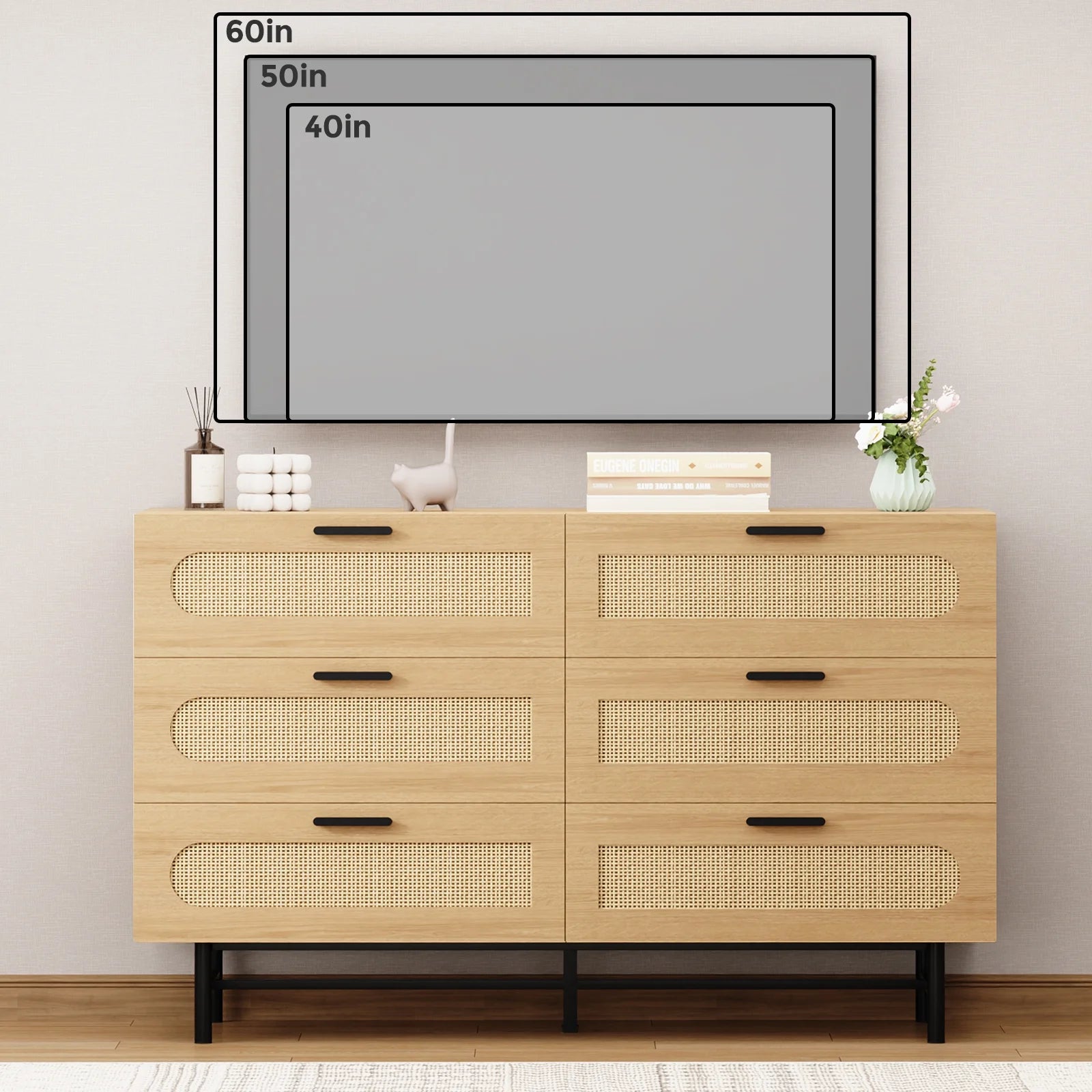 6 Drawer Natural Rattan Wood Dresser N33121
