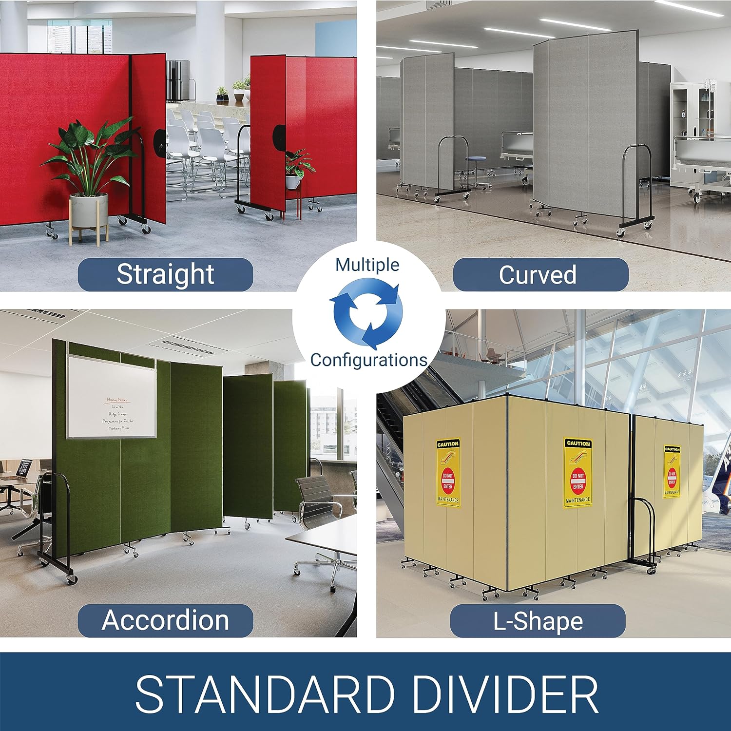5-Panel Folding Room Divider with Metal Frame, Grey Smoke Fabric S793