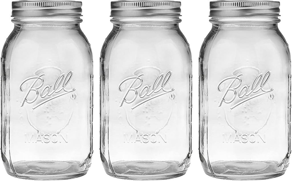 32 oz Mason Jars (3 Pack) with Airtight Lids and Bands B162