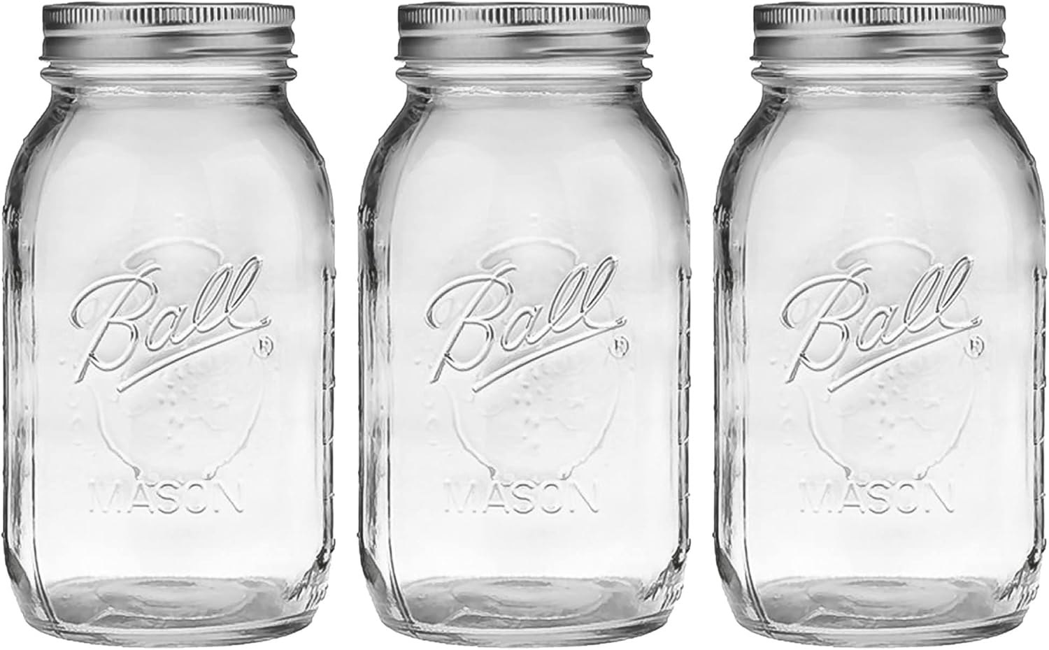 32 oz Mason Jars (3 Pack) with Airtight Lids and Bands B162