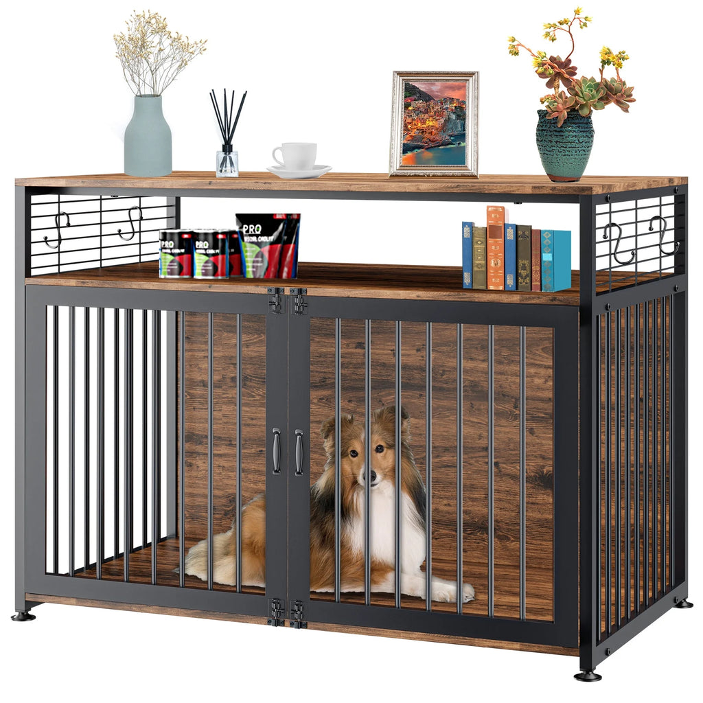 41" Wooden Dog Crate with Storage Side End Table C242