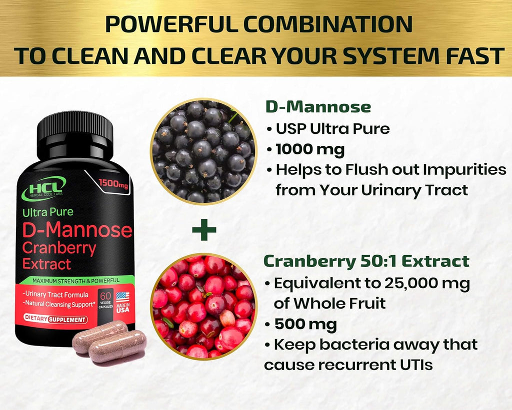 D-Mannose with Cranberry Extract Capsules 1500mg U77667