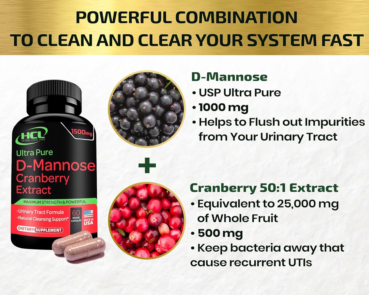 D-Mannose with Cranberry Extract Capsules 1500mg U77667