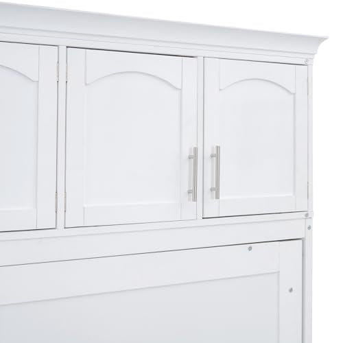 White Full Size Foldable Wall Bed with Storage Cabinet U5691
