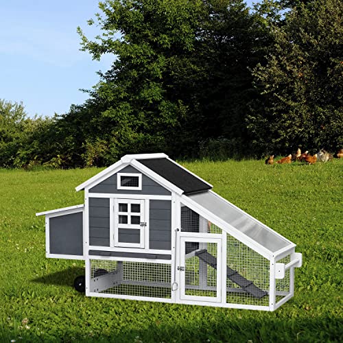 71" Movable Wooden Chicken Coop with Wheels and Run J635
