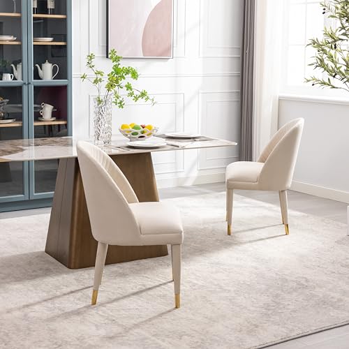 Beige Velvet Set of 2 Dining Chairs with Solid Wood Legs L33831