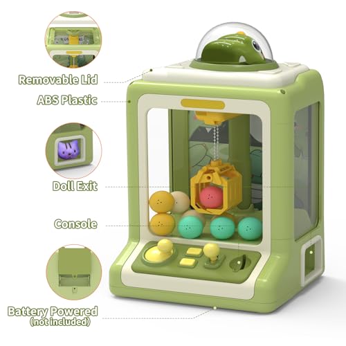 Dinosaur Claw Machine Mini Electronic Arcade Game Candy Dispenser Crane Prize Machine with Music (6.7*6.1*11.8in) B904
