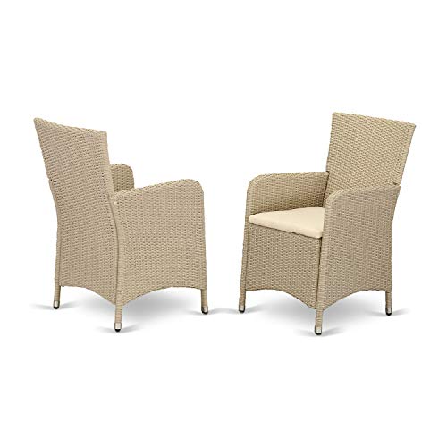 7 Piece Wicker Patio Furniture Set with Rectangle Glass Top Table and 6 Armchair with Cushion, Cream C862953