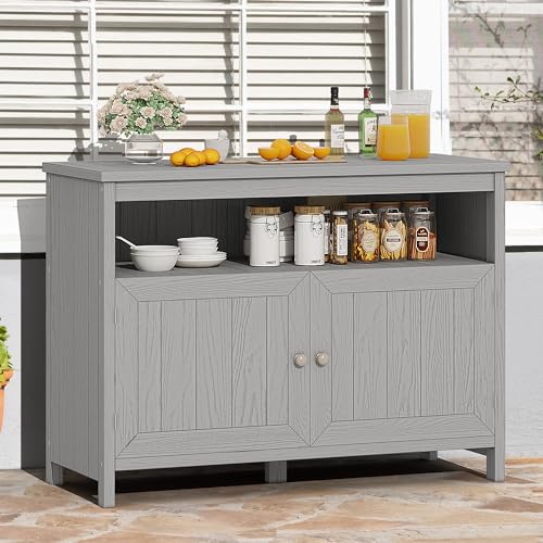 Poly Lumber Outdoor Sideboard with Storage and Shelves - Espresso P880