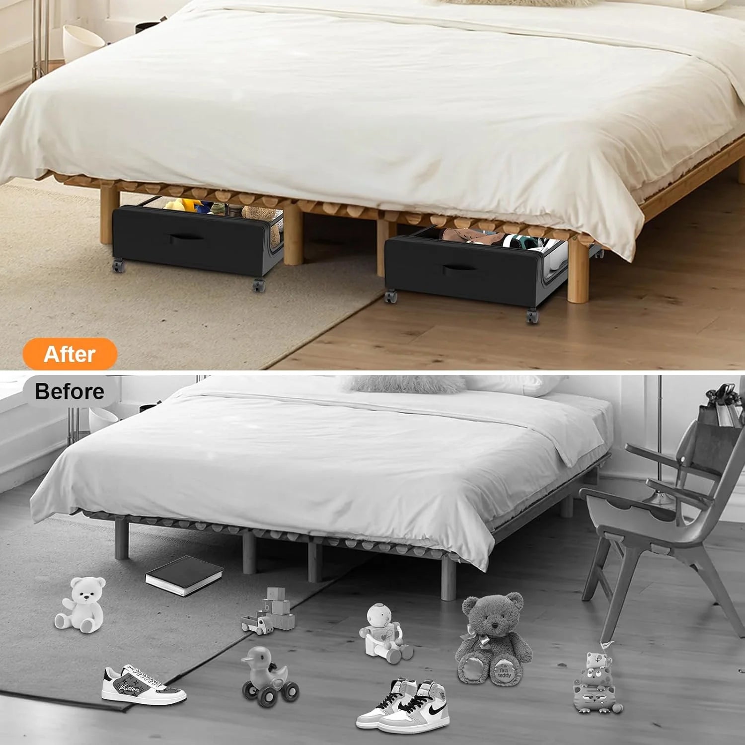 Under Bed Storage with Wheels 2 Pack Large Black V1641