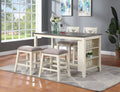 5pc Counter Height Dining Table with Storage Shelves and Stools E52093