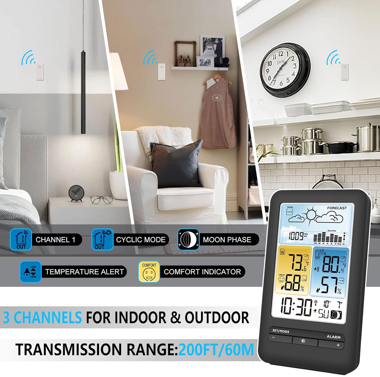 Wireless Color Display Indoor Outdoor Weather Station with Atomic Clock C5686