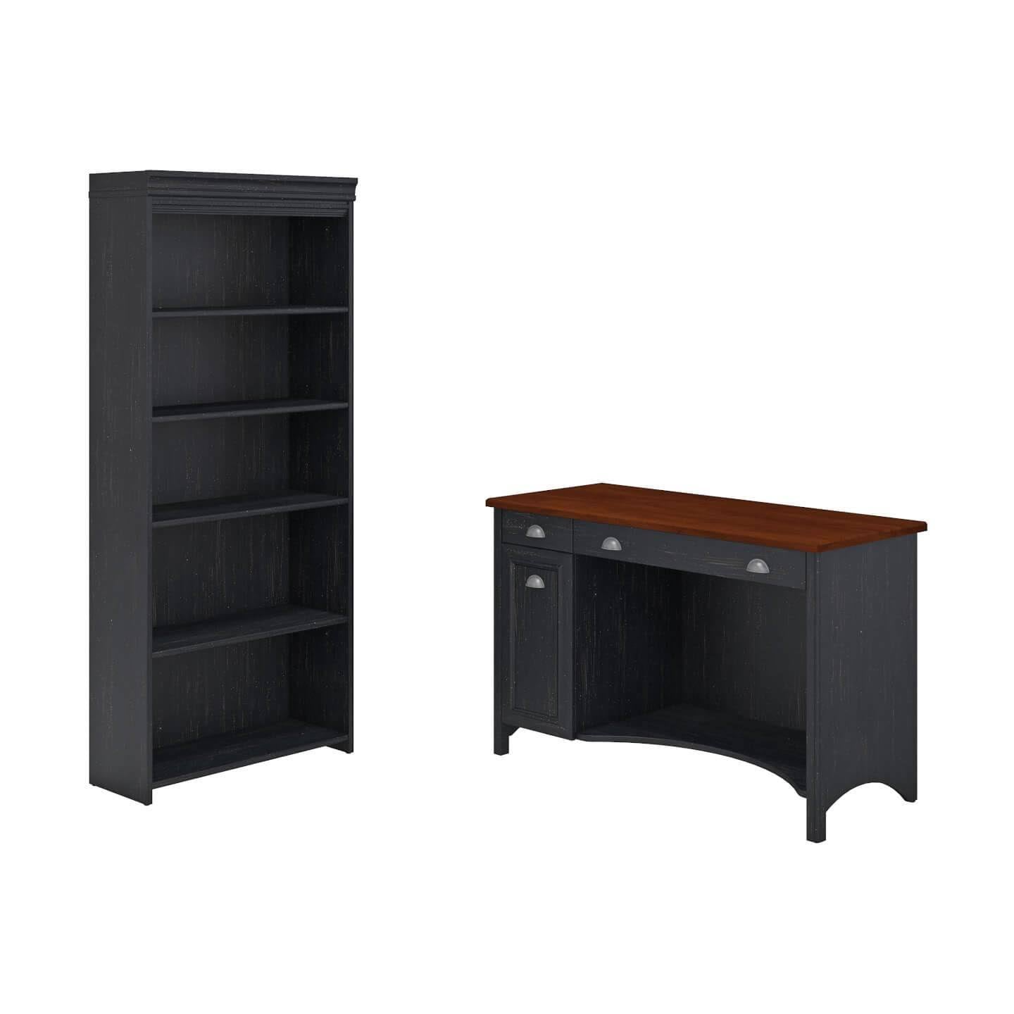 Antique Black Computer Desk and 5 Shelf Bookcase A169569