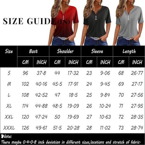 Womens Short Sleeve Button Down Henley V Neck Tunic Tops T981252