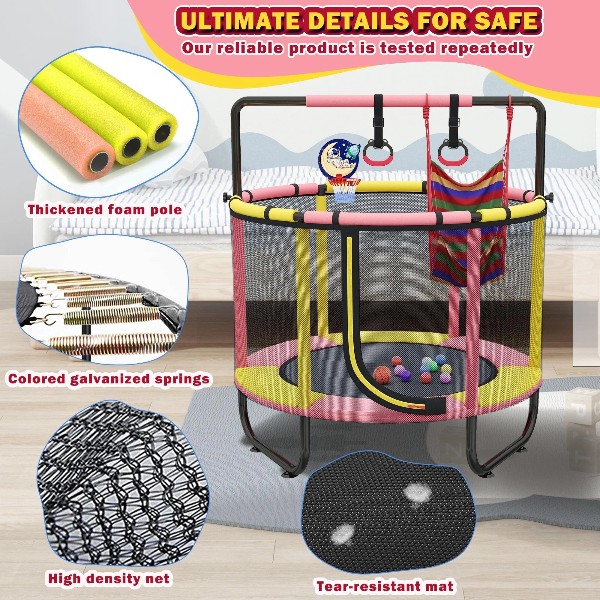 Mini Trampoline with Enclosure and Basketball Hoop D305