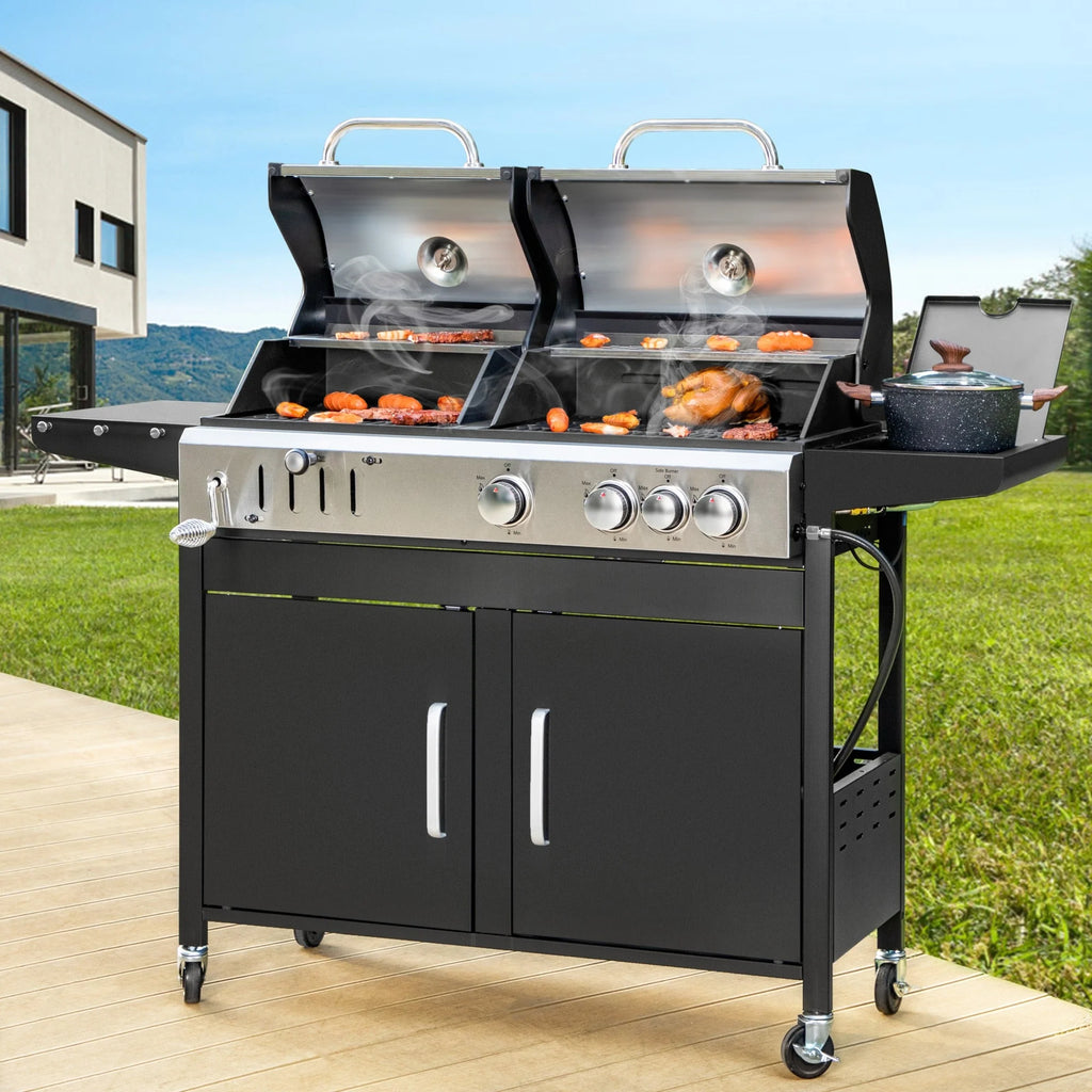 Dual Fuel Gas and Charcoal Grill Combo with Side Burner U5718