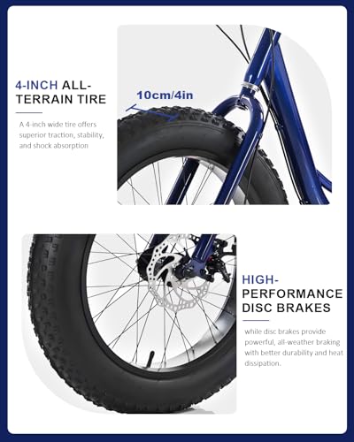Fat Tire Adult Tricycle, Heavy-Duty 450lb All-Terrain 3-Wheel Bike, 7-Speed, XL Cargo Basket, Dual Disc Brakes M190113