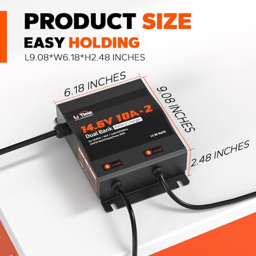 2-Bank 10A Dual Smart Battery Charger 14.6V LiFePO4 AC-DC Charger with LED Indicator E742