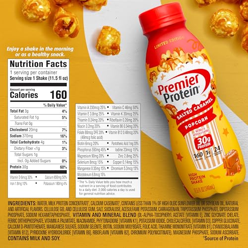 12 Pack 11.5 fl oz Salted Caramel Popcorn Protein Shake F2914