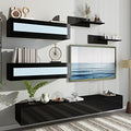 Black High Gloss Wall Mount Floating TV Stand with Four Media Storage Cabinets and Two Shelves F595409
