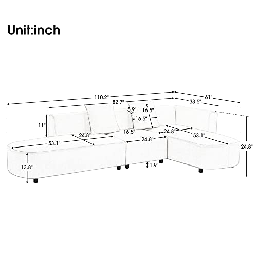 L Shape Curved Sofa with Extra Chaise Lounge, Chenille Upholstery Deep Seat Sectional Couch A831