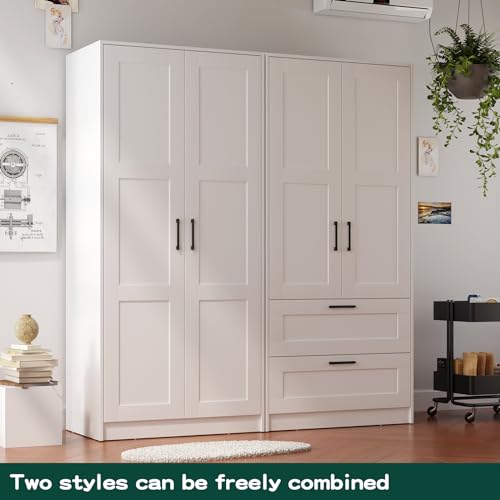 Wood Wardrobe Closet with 2 Doors and Drawers U9942