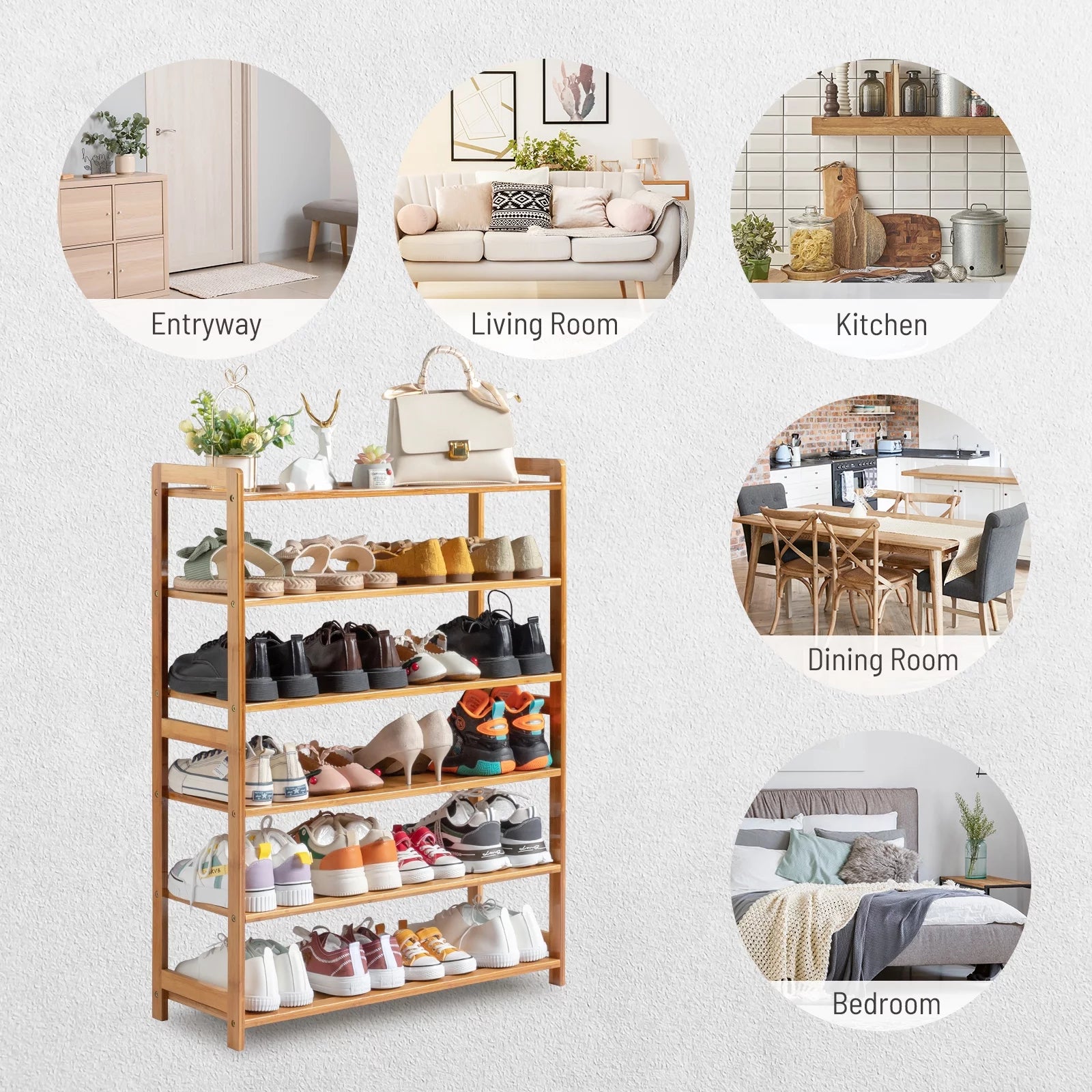 6 Tiers Bamboo Shoe Storage Rack, 18-24 Pairs, Wood Color U2843