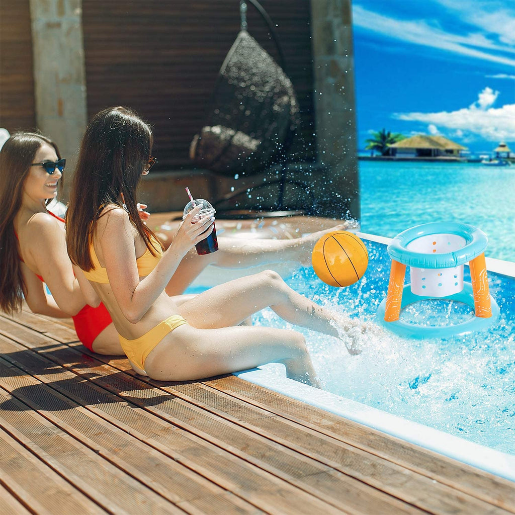 Light Blue Inflatable Pool Volleyball Set with 2 Balls and Basketball Hoops U792