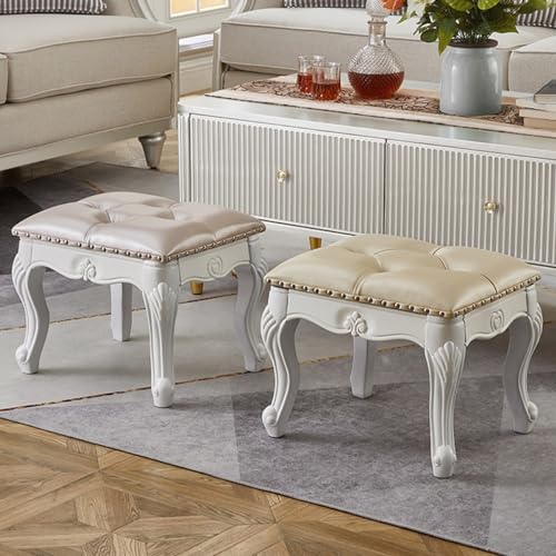 Blue Leather Wooden Footstool U6079