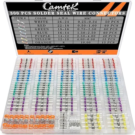 300PCS Self Soldering Heat Shrink Wire Connectors 26-8 AWG Waterproof Insulated Butt Splice Wire Terminals G46125