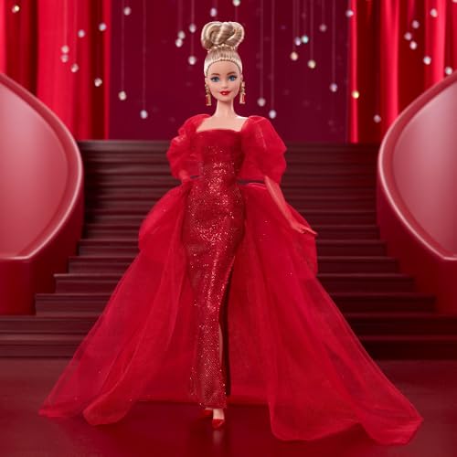 Glittery Red Tulle Gown Doll with Blonde Hair D276