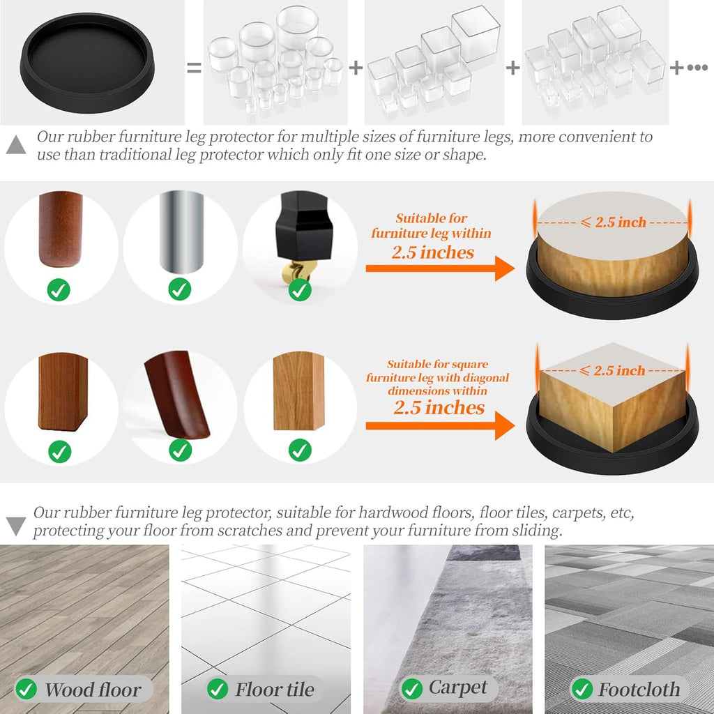 2.5 Inch 4pcs Non Slip Rubber Furniture Coasters A449