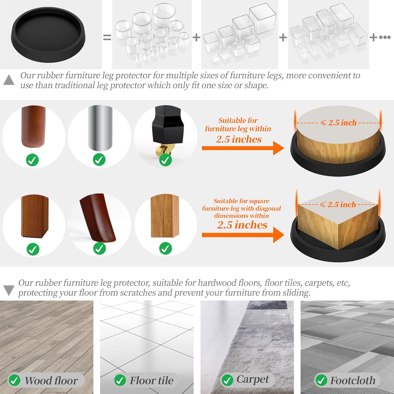 2.5 Inch 4pcs Non Slip Rubber Furniture Coasters A449