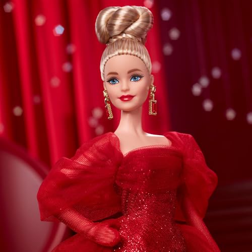 Glittery Red Tulle Gown Doll with Blonde Hair D276