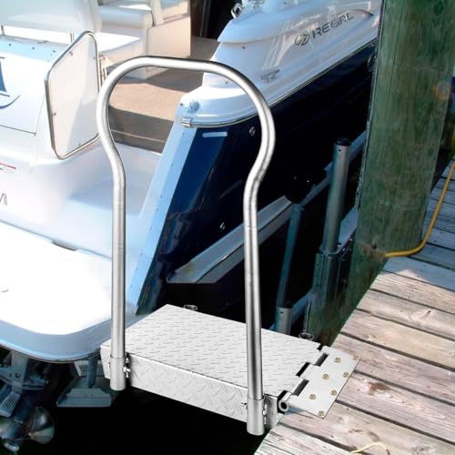 Folding Boat Boarding Platform with Handrail 500LBs Load Non-Slip Heavy Duty Steel Q6404