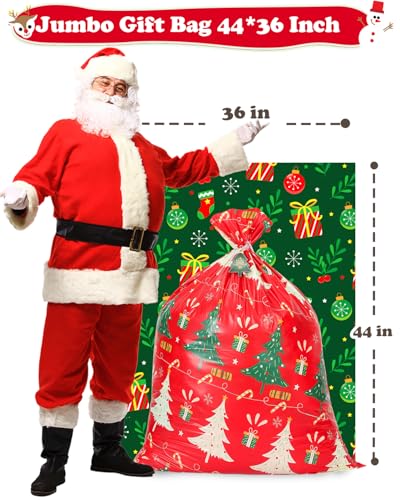 Large Christmas Gift Bags, Set of 4 44"x36" Jumbo Plastic Drawstring Gift Bags Z67514