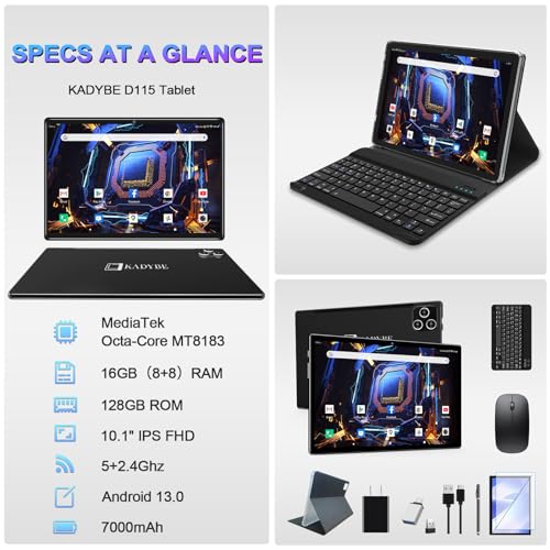Android 13 Tablet 10 Inch 128GB ROM 16GB RAM 2 In 1 with Keyboard Octa-Core 13MP Camera FHD IPS Display A388
