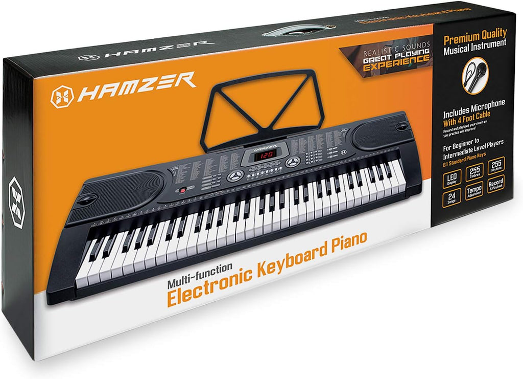 61-Key Electronic Piano Keyboard with Stand, Microphone, Sticker Sheet - Black C50467