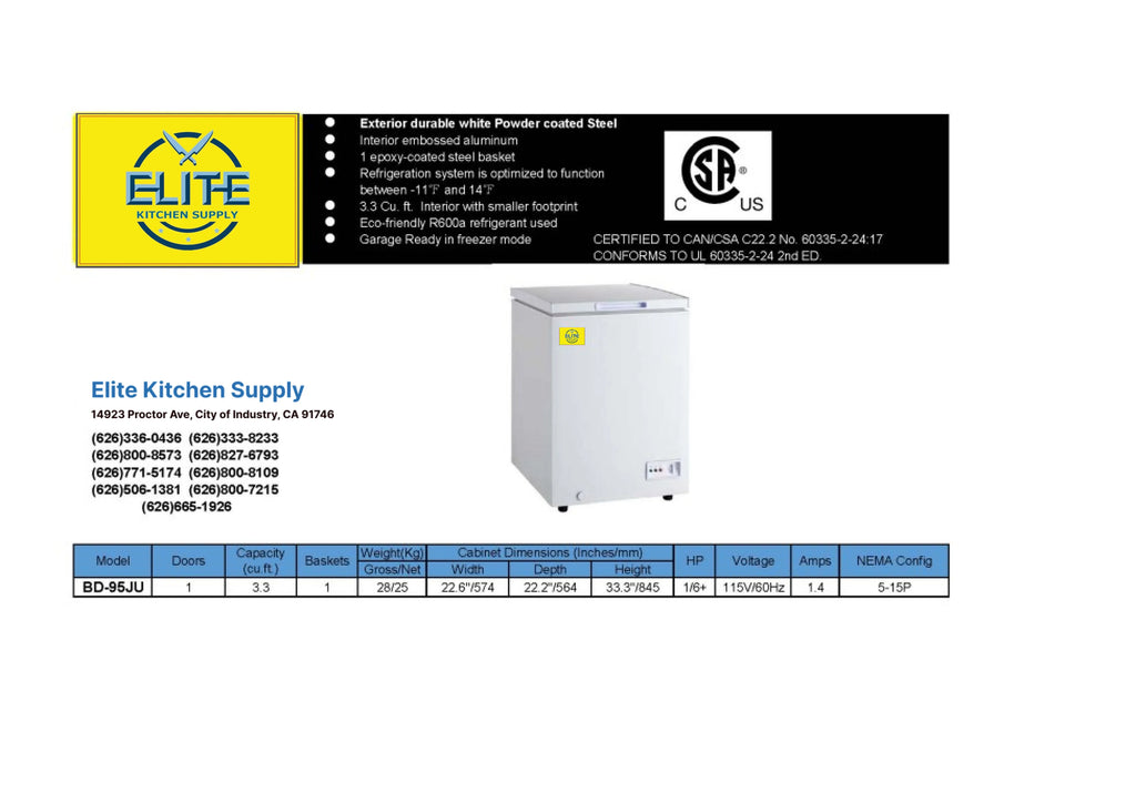 Single Door Food Chest Freezer 3.5 Cu. ft. H5393