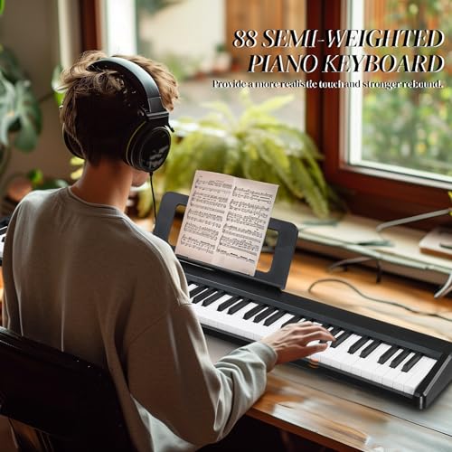 88 Keys Weighted Digital Piano with Stand, Bag, Pedal, Headphones R2422