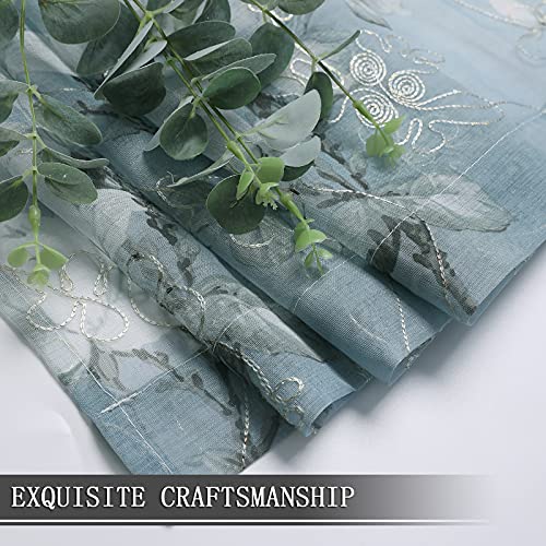 Floral Blue Short Sheer Curtains, 54 x 45 inches, Set of 2 Panels L4439